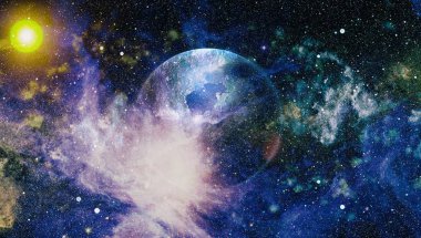 Fütürist soyut alan arkaplanı. Yıldızlı ve nebulalı gece gökyüzü. Bu görüntünün elementleri NASA tarafından desteklenmektedir