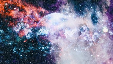 Fütürist soyut alan arkaplanı. Yıldızlı ve nebulalı gece gökyüzü. Bu görüntünün elementleri NASA tarafından desteklenmektedir