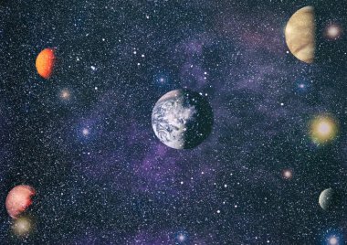 Fütürist soyut alan arkaplanı. Yıldızlı ve nebulalı gece gökyüzü. Bu görüntünün elementleri NASA tarafından desteklenmektedir