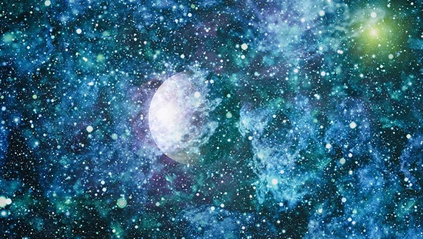 Gezegen ve galaksinin yıldızları serbest uzayda. Bu görüntünün elementleri NASA tarafından desteklenmektedir .