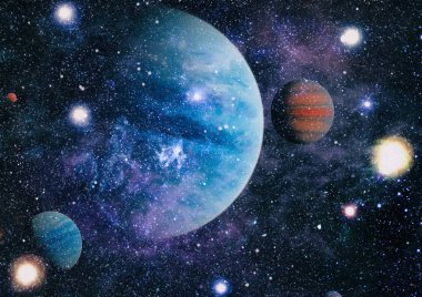 Fütürist soyut alan arkaplanı. Yıldızlı ve nebulalı gece gökyüzü. Bu görüntünün elementleri NASA tarafından desteklenmektedir