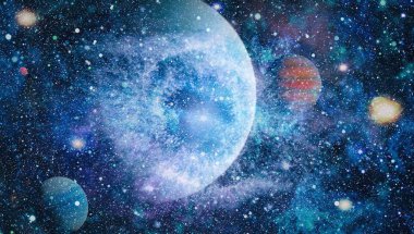 Fütürist soyut alan arkaplanı. Yıldızlı ve nebulalı gece gökyüzü. Bu görüntünün elementleri NASA tarafından desteklenmektedir