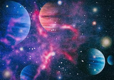 Fütürist soyut alan arkaplanı. Yıldızlı ve nebulalı gece gökyüzü. Bu görüntünün elementleri NASA tarafından desteklenmektedir