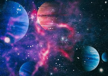 Fütürist soyut alan arkaplanı. Yıldızlı ve nebulalı gece gökyüzü. Bu görüntünün elementleri NASA tarafından desteklenmektedir