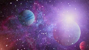 Fütürist soyut alan arkaplanı. Yıldızlı ve nebulalı gece gökyüzü. Bu görüntünün elementleri NASA tarafından desteklenmektedir