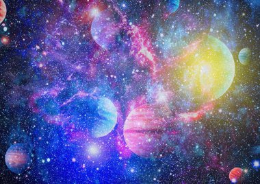 Nebula ve galaksiler uzayda. Bu görüntünün elementleri NASA tarafından desteklenmektedir.