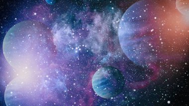 Uzaydaki gezegenler, yıldızlar ve galaksiler uzay keşiflerinin güzelliğini gösteriyor. NASA tarafından döşenmiş elementler