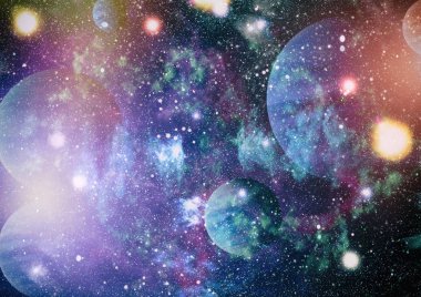 Uzaydaki gezegenler, yıldızlar ve galaksiler uzay keşiflerinin güzelliğini gösteriyor. NASA tarafından döşenmiş elementler