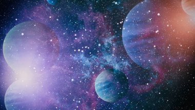 Uzaydaki gezegenler, yıldızlar ve galaksiler uzay keşiflerinin güzelliğini gösteriyor. NASA tarafından döşenmiş elementler