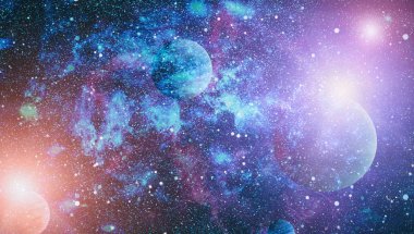 Uzaydaki gezegenler, yıldızlar ve galaksiler uzay keşiflerinin güzelliğini gösteriyor. NASA tarafından döşenmiş elementler