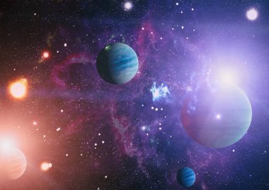 Uzaydaki gezegenler, yıldızlar ve galaksiler uzay keşiflerinin güzelliğini gösteriyor. NASA tarafından döşenmiş elementler