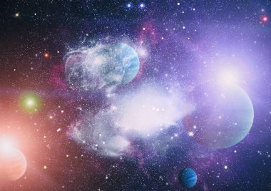 Uzaydaki gezegenler, yıldızlar ve galaksiler uzay keşiflerinin güzelliğini gösteriyor. NASA tarafından döşenmiş elementler