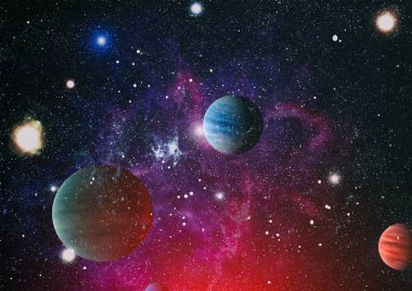 Uzaydaki gezegenler, yıldızlar ve galaksiler uzay keşiflerinin güzelliğini gösteriyor. NASA tarafından döşenmiş elementler