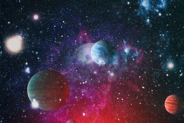 Uzaydaki gezegenler, yıldızlar ve galaksiler uzay keşiflerinin güzelliğini gösteriyor. NASA tarafından döşenmiş elementler