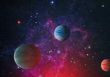 Uzaydaki gezegenler, yıldızlar ve galaksiler uzay keşiflerinin güzelliğini gösteriyor. NASA tarafından döşenmiş elementler