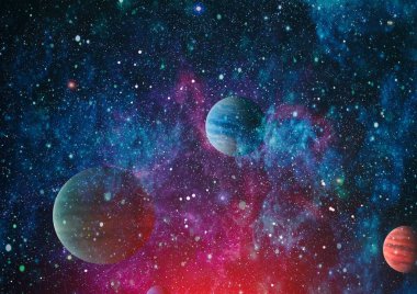 Uzaydaki gezegenler, yıldızlar ve galaksiler uzay keşiflerinin güzelliğini gösteriyor. NASA tarafından döşenmiş elementler