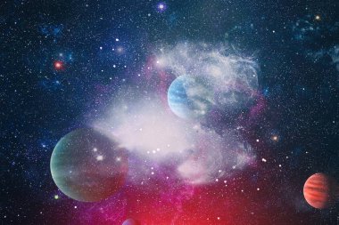 Uzaydaki gezegenler, yıldızlar ve galaksiler uzay keşiflerinin güzelliğini gösteriyor. NASA tarafından döşenmiş elementler