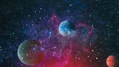 Uzaydaki gezegenler, yıldızlar ve galaksiler uzay keşiflerinin güzelliğini gösteriyor. NASA tarafından döşenmiş elementler