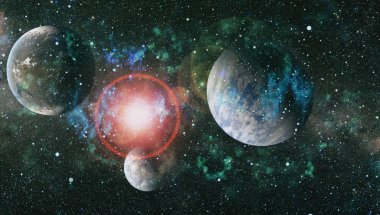 Nebula ve galaksiler uzayda. Bu görüntünün elementleri NASA tarafından desteklenmektedir.