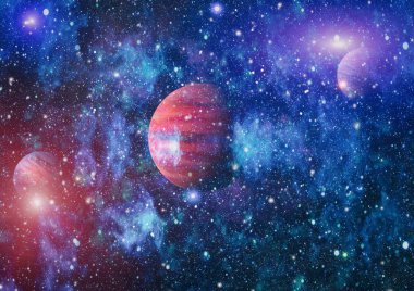 Uzaydaki gezegenler, yıldızlar ve galaksiler uzay keşiflerinin güzelliğini gösteriyor. NASA tarafından döşenmiş elementler