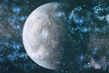 Gezegen ve galaksinin yıldızları serbest uzayda. Bu görüntünün elementleri NASA tarafından desteklenmektedir .