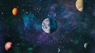 birçok ışık yılı uzakta dünya derin uzayda yıldız alanı. Bu görüntü nasa tarafından döşenmiş unsurları