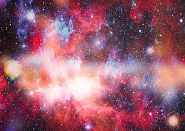 Gezegen ve galaksinin yıldızları serbest uzayda. Bu görüntünün elementleri NASA tarafından desteklenmektedir .