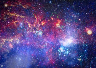 Gezegen ve galaksinin yıldızları serbest uzayda. Bu görüntünün elementleri NASA tarafından desteklenmektedir .