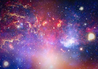 Gezegen ve galaksinin yıldızları serbest uzayda. Bu görüntünün elementleri NASA tarafından desteklenmektedir .