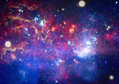 Gezegen ve galaksinin yıldızları serbest uzayda. Bu görüntünün elementleri NASA tarafından desteklenmektedir .