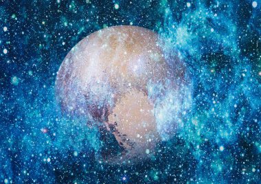 Gezegen ve galaksinin yıldızları serbest uzayda. Bu görüntünün elementleri NASA tarafından desteklenmektedir .