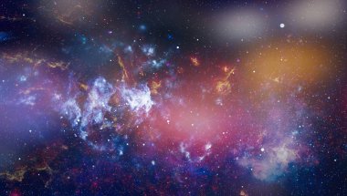 Gezegen ve galaksinin yıldızları serbest uzayda. Bu görüntünün elementleri NASA tarafından desteklenmektedir .