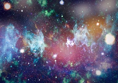 Gezegen ve galaksinin yıldızları serbest uzayda. Bu görüntünün elementleri NASA tarafından desteklenmektedir .