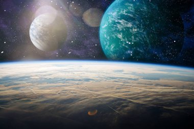 Uzaydaki gezegenler, yıldızlar ve galaksiler uzay keşiflerinin güzelliğini gösteriyor. NASA tarafından döşenmiş elementler