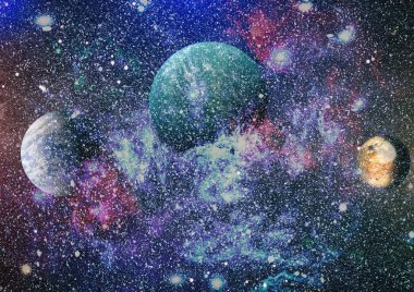 Uzaydaki gezegenler, yıldızlar ve galaksiler uzay keşiflerinin güzelliğini gösteriyor. NASA tarafından döşenmiş elementler