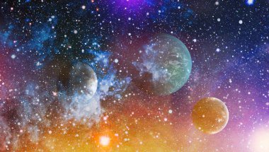 Uzaydaki gezegenler, yıldızlar ve galaksiler uzay keşiflerinin güzelliğini gösteriyor. NASA tarafından döşenmiş elementler