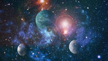 Fütürist soyut alan arkaplanı. Yıldızlı ve nebulalı gece gökyüzü. Bu görüntünün elementleri NASA tarafından desteklenmektedir