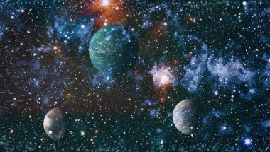 Fütürist soyut alan arkaplanı. Yıldızlı ve nebulalı gece gökyüzü. Bu görüntünün elementleri NASA tarafından desteklenmektedir