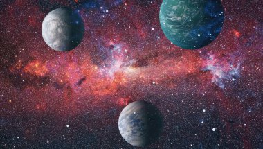 Fütürist soyut alan arkaplanı. Yıldızlı ve nebulalı gece gökyüzü. Bu görüntünün elementleri NASA tarafından desteklenmektedir