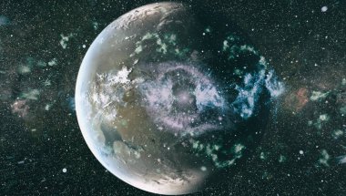 Fütürist soyut alan arkaplanı. Yıldızlı ve nebulalı gece gökyüzü. Bu görüntünün elementleri NASA tarafından desteklenmektedir