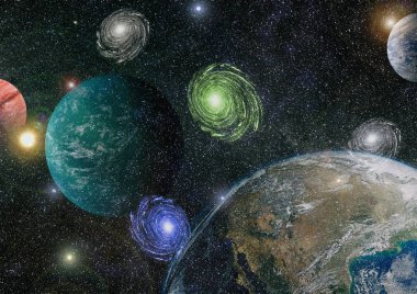 Renkli derin uzay. Evren kavramı arka plan. Nasa tarafından döşenmiş bu görüntü unsurları