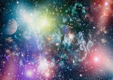 Uzayda ateşli bir patlama. Evrenin soyut çizimi. Bu görüntünün elementleri NASA tarafından desteklenmektedir