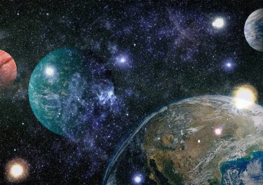 Uzayda ateşli bir patlama. Evrenin soyut çizimi. Bu görüntünün elementleri NASA tarafından desteklenmektedir