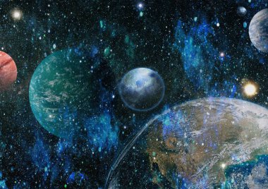 Uzayda ateşli bir patlama. Evrenin soyut çizimi. Bu görüntünün elementleri NASA tarafından desteklenmektedir