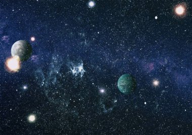 Uzayda ateşli bir patlama. Evrenin soyut çizimi. Bu görüntünün elementleri NASA tarafından desteklenmektedir