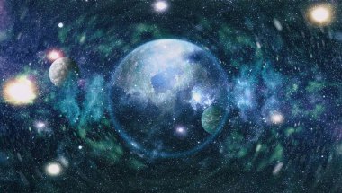 Uzayda ateşli bir patlama. Evrenin soyut çizimi. Bu görüntünün elementleri NASA tarafından desteklenmektedir