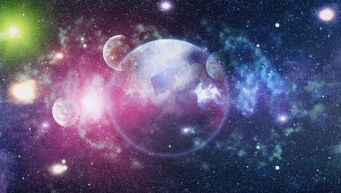 Uzayda ateşli bir patlama. Evrenin soyut çizimi. Bu görüntünün elementleri NASA tarafından desteklenmektedir