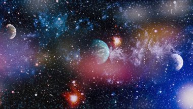 Uzayda ateşli bir patlama. Evrenin soyut çizimi. Bu görüntünün elementleri NASA tarafından desteklenmektedir