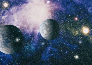 Uzayda ateşli bir patlama. Evrenin soyut çizimi. Bu görüntünün elementleri NASA tarafından desteklenmektedir