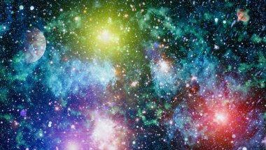 Uzayda ateşli bir patlama. Evrenin soyut çizimi. Bu görüntünün elementleri NASA tarafından desteklenmektedir